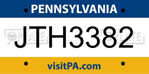 JTH3382 Pennsylvania License Plate