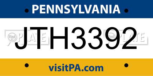 JTH3392 Pennsylvania License Plate