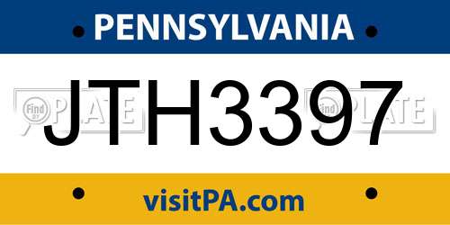 JTH3397 Pennsylvania License Plate