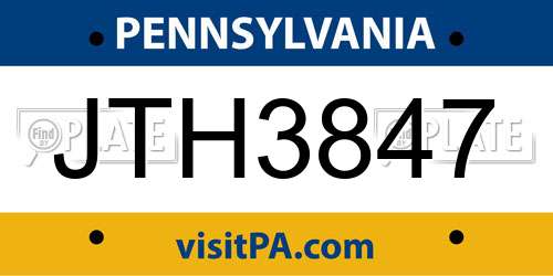 JTH3847 Pennsylvania License Plate