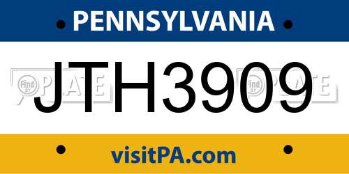 JTH3909 Pennsylvania License Plate