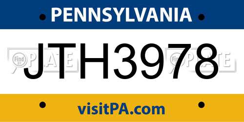 JTH3978 Pennsylvania License Plate