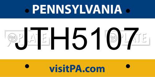 JTH5107 Pennsylvania License Plate