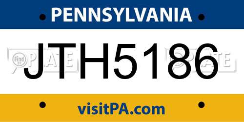 JTH5186 Pennsylvania License Plate