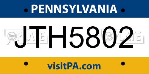 JTH5802 Pennsylvania License Plate
