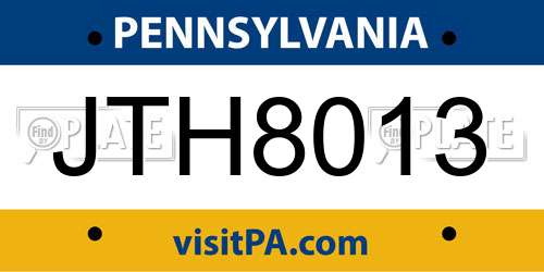 JTH8013 Pennsylvania License Plate