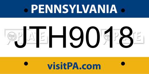 JTH9018 Pennsylvania License Plate