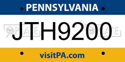 JTH9200 Pennsylvania License Plate