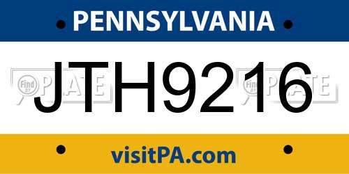 JTH9216 Pennsylvania License Plate