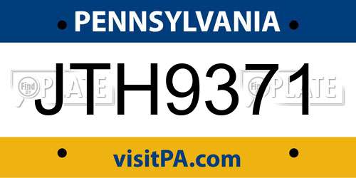 JTH9371 Pennsylvania License Plate