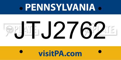 JTJ2762 Pennsylvania License Plate