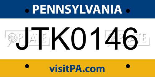 JTK0146 Pennsylvania License Plate