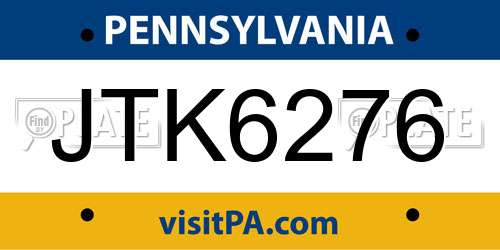 JTK6276 Pennsylvania License Plate