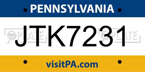 JTK7231 Pennsylvania License Plate