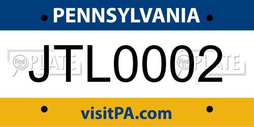 JTL0002 Pennsylvania License Plate