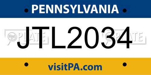 JTL2034 Pennsylvania License Plate