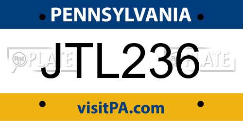 JTL236 Pennsylvania License Plate