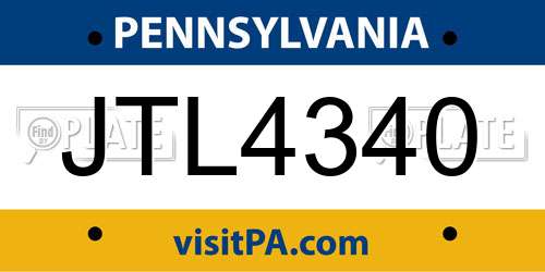 JTL4340 Pennsylvania License Plate