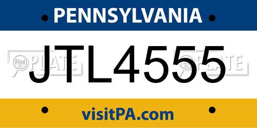 JTL4555 Pennsylvania License Plate