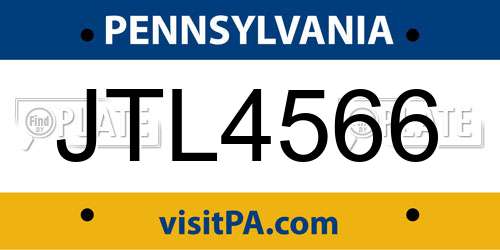 JTL4566 Pennsylvania License Plate