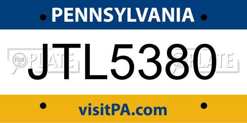 JTL5380 Pennsylvania License Plate