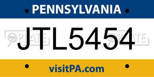 JTL5454 Pennsylvania License Plate