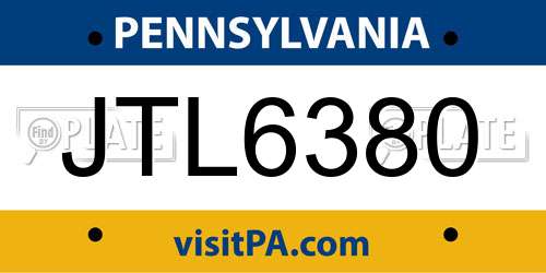 JTL6380 Pennsylvania License Plate