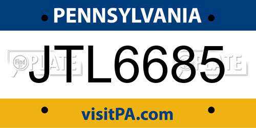 JTL6685 Pennsylvania License Plate