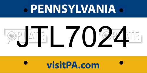 JTL7024 Pennsylvania License Plate