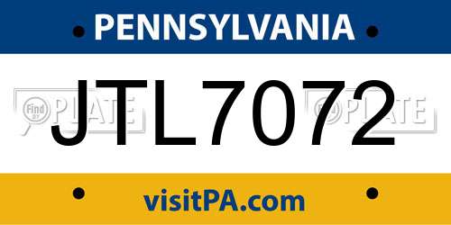 JTL7072 Pennsylvania License Plate
