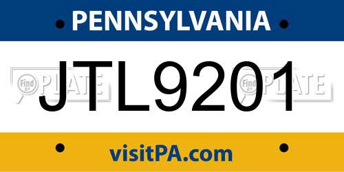 JTL9201 Pennsylvania License Plate