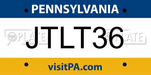 JTLT36 Pennsylvania License Plate