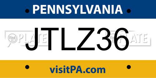 JTLZ36 Pennsylvania License Plate