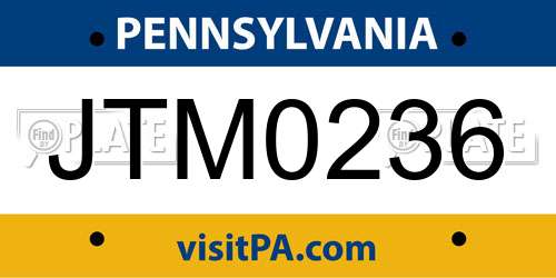 JTM0236 Pennsylvania License Plate