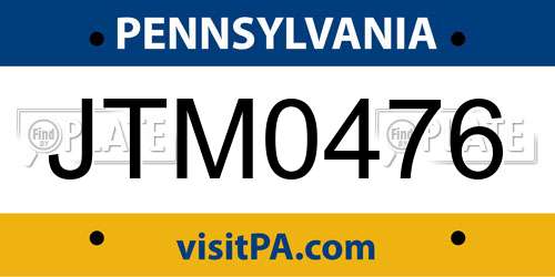JTM0476 Pennsylvania License Plate