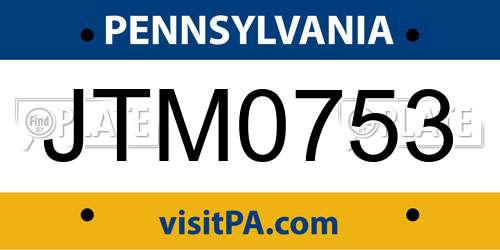 JTM0753 Pennsylvania License Plate