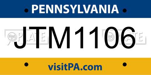 JTM1106 Pennsylvania License Plate