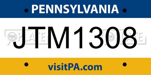JTM1308 Pennsylvania License Plate