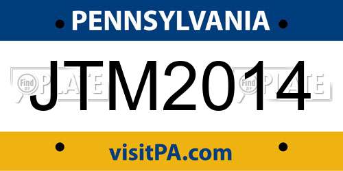 JTM2014 Pennsylvania License Plate