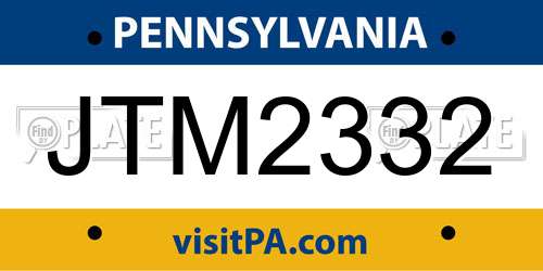 JTM2332 Pennsylvania License Plate