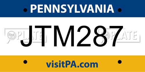 JTM287 Pennsylvania License Plate