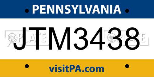 JTM3438 Pennsylvania License Plate