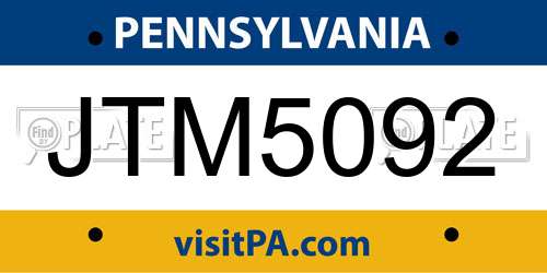JTM5092 Pennsylvania License Plate