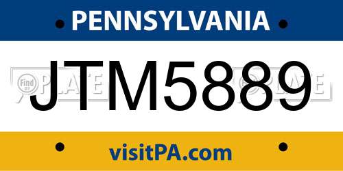 JTM5889 Pennsylvania License Plate