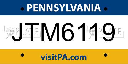 JTM6119 Pennsylvania License Plate