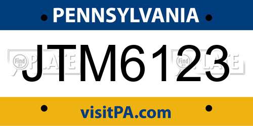 JTM6123 Pennsylvania License Plate