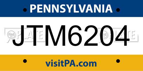 JTM6204 Pennsylvania License Plate