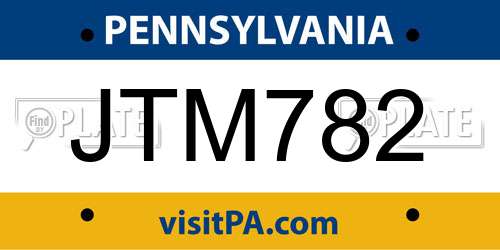 JTM782 Pennsylvania License Plate
