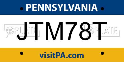 JTM78T Pennsylvania License Plate