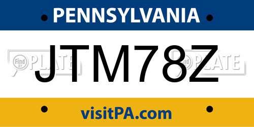 JTM78Z Pennsylvania License Plate